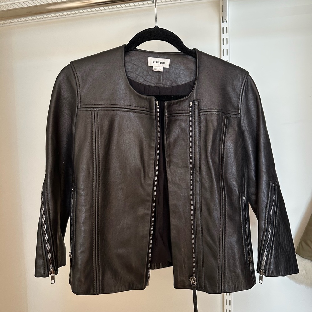 Helmet Lang black cropped leather jacket, size P / XS